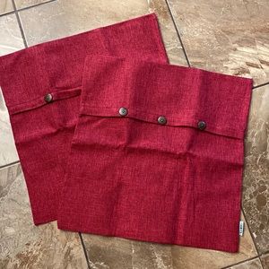 Canvas Burgundy Pillow Covers  w/ button accents 19x19” ~ set of 2